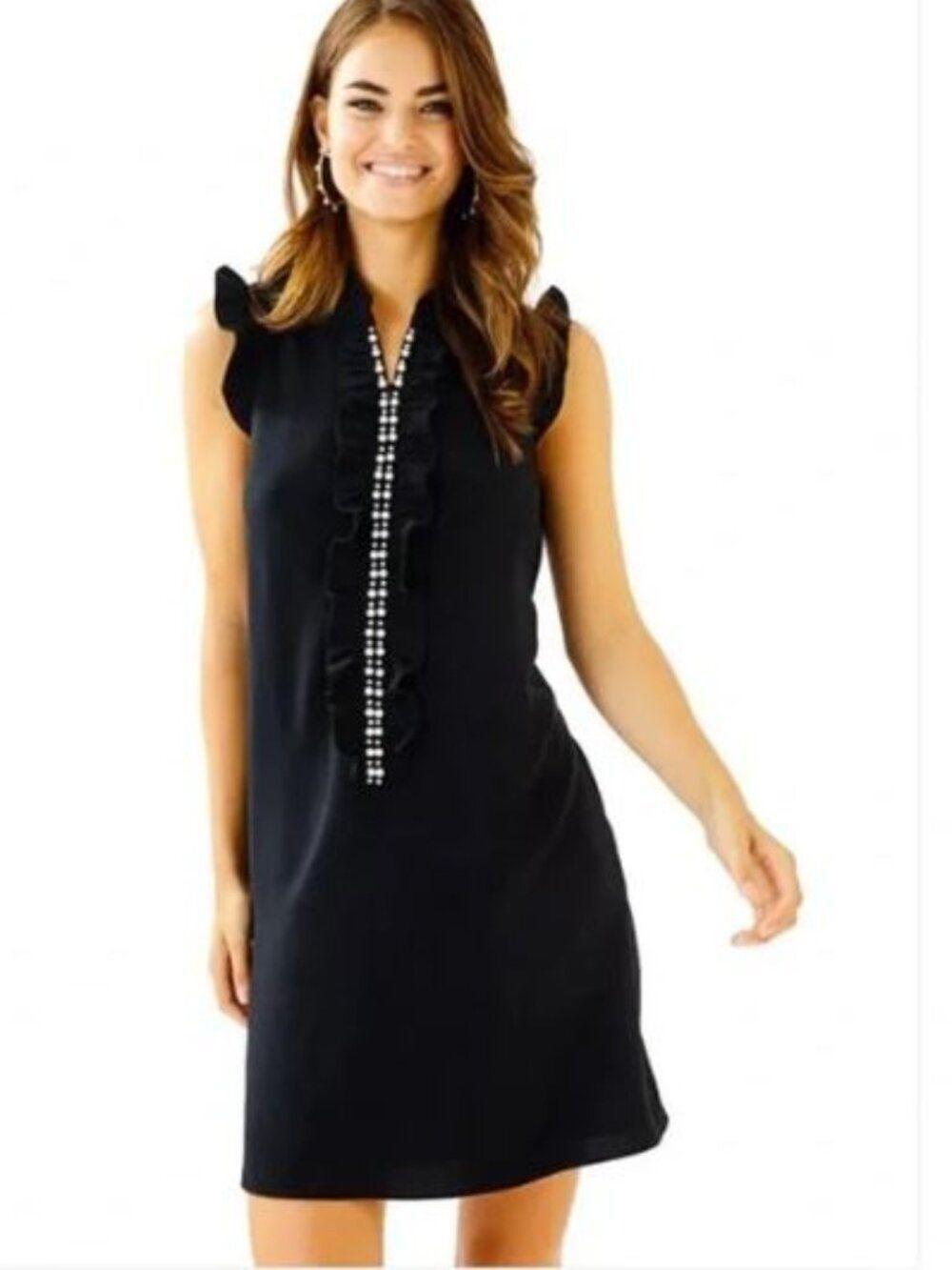 Lilly Pulitzer Adalee Shift Dress Onyx Black Pearl Embellishment Size 8 NWT
